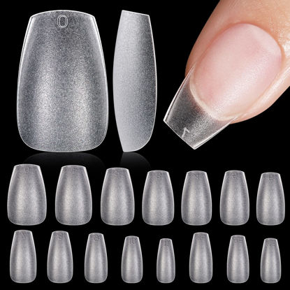 Picture of TOMICCA Coffin Nail Tips - Short Soft Gel Nail Tips, 15 Sizes Full Cover Double Sided Matte Gel x Nails, 240Pcs Nail Tips Set for Acrylic Nails Professional