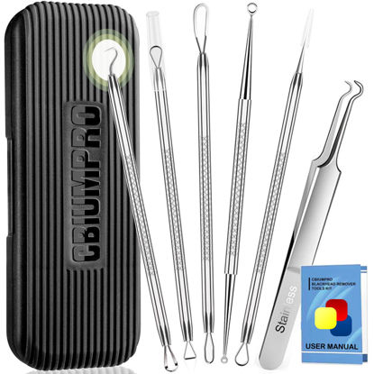 Picture of Blackhead Remover, 6 Pack Pimple Popper Tool Kit for Removing Blackhead, Whitehead, Acne, Zit, Comdone, Pores, Fat Granules on Nose, Face - with Organized Case