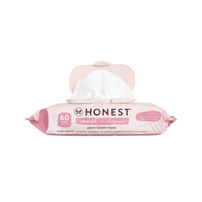 Picture of The Honest Company Nourish + Cleanse Benefit Wipes | Cleansing Multi-Tasking Wipes | 99% Water, Plant-Based, Hypoallergenic | Sweet Almond, 60 Count