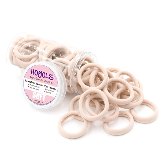 Picture of HOYOLS Soft Large Cotton Hair Ties, Gentle Stretch Nylon Hair Bands Ponytail Holder for Thick Heavy Curly Hair, No Slip No Damage Seamless Scrunchies Headbands 100 Pcs (Light Blonde)