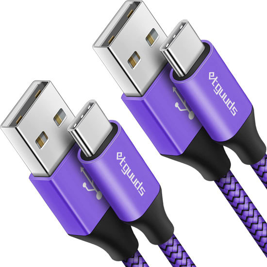 Picture of etguuds Purple USB C Cable 3ft Fast Charge, 2-Pack USB A to USB C Type Charger Cord for Samsung Galaxy A10e A11 A13 A03s A32 A52 A53, S23 S22 S21 S20 S10 S10E, Z Fold 4 3/Flip 4 3 Note 20 10 9, Moto G