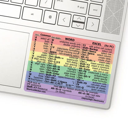 Picture of SYNERLOGIC Microsoft Word/Excel (for Windows) Reference Guide Keyboard Shortcut Sticker, Laminated, No-Residue Vinyl (Rainbow/Small)