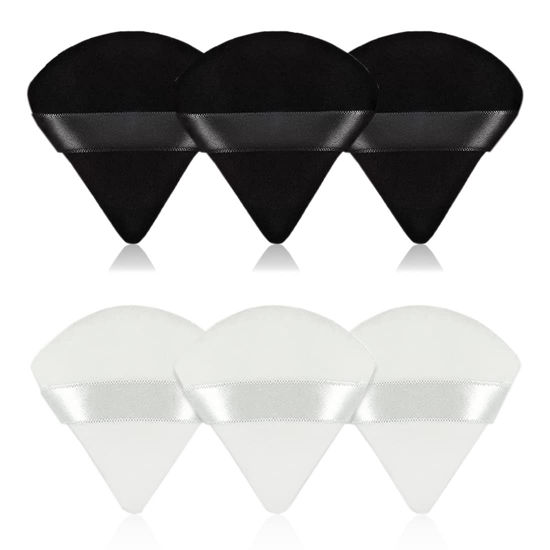 Picture of 6Pcs Velour Triangle Powder Puff,Soft Pure Cotton Face Makeup Sponge Powder Puffs,Loose Powder Cosmetic Foundation Mineral Powder Wet Dry-Black/White