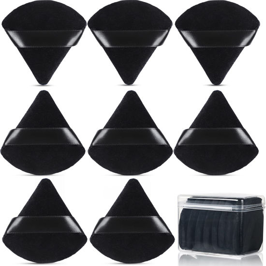 Picture of 8 Pcs Cotton Powder Puff Face,JASSINS Triangle super soft Both dry and wet Makeup Setting Puff,For Concealer/Loose Powder/Body Powder/Foundation/Blush Makeup Sponge Set (Black)