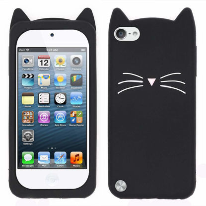 Picture of YONOCOSTA Cute iPod Touch 7 Case, iPod Touch 6 Case, iPod Touch 5 Case, Funny Animal Black Whisker Cat Ears Kitty 3D Cartoon Soft Silicone Shockproof Case Cover for iPod Touch 7th/ 6th/ 5th Generation