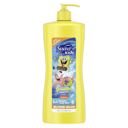 Picture of Suave Kids 2in1 Shampoo & Body Wash for Kids Nickelodeon Spongebob Dermatologist-Tested and Tear-free, Strawberry, Yellow, 28 Fl Oz