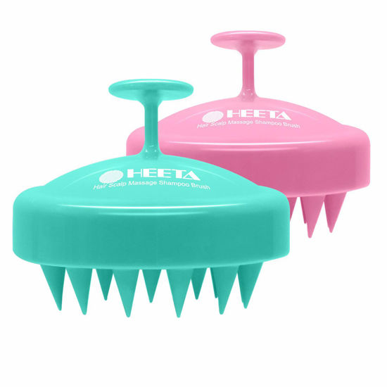 Picture of HEETA 2-Pack Hair Scalp Massager Shampoo Brush, Wet and Dry Hair Scalp Brush with Soft Silicone (Rose Pink & Green)