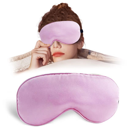 Picture of Sleep Mask Night Cover Eye Sleeping Silk Satin Masks for Women, Blindfold for Airplane Travel Adjustable Strap (Pink)