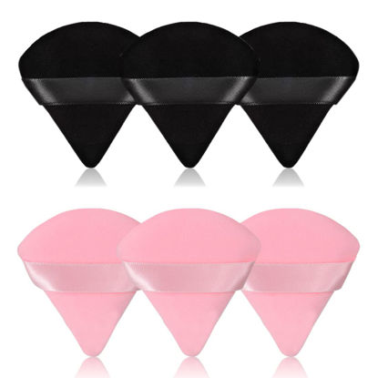 Picture of 6Pcs Velour Triangle Powder Puff,Soft Pure Cotton Face Makeup Sponge Powder Puffs,Loose Powder Cosmetic Foundation Mineral Powder Wet Dry-Black/Pink