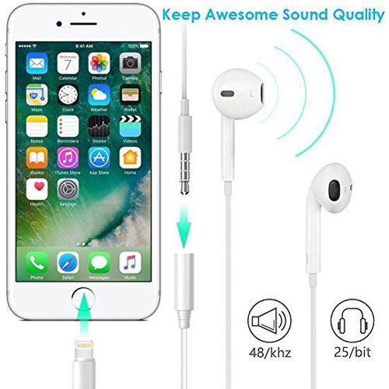 Picture of 3.5mm Jack Headphone Adapter with Earbuds,Earphone Adaptor Female Connector Audio Cable Earbuds Accessor, Compatible for iphon 8, 8 Plus, X, 7, 7 Plus, 6s, 6S Plus if Applicable iOS System[2 Pack]