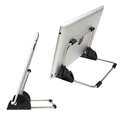 Picture of ipad stand, ipad/ipod/Tablet PC Stand/Holder,AsscomTM Multi-Angle Portable Tablet Smartphone E-reader Stand Holder [ Durable Adjustable angel Stainless steel], Desktop Multi-angle Non-slip Stand Holder For iPad Air iPad 1, 2, 3, the new iPad (3 + 4)