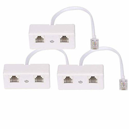 Picture of Two Way Telephone Splitters, Vthahaby Male to 2 Female Converter Cable RJ11 6P4C Telephone Wall Adaptor and Separator for Landline (White, 3Pack)