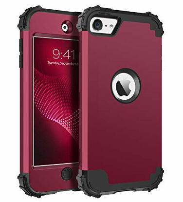 Picture of BENTOBEN iPod Touch 7th Generation Case, iPod Touch 6th / 5th Generation Case, 3 in 1 Heavy Duty Rugged Hybrid Hard PC Bumper Shockproof Protective Girls Women Boys Men Cover iPod Touch 7/6/5,Wine Red