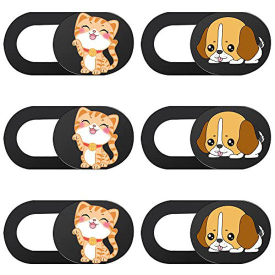 Picture of AHPAND Webcam Cover 6 Pack Ultra Thin Laptop Camera Cover Slide for Computer, MacBook Pro, PC, Echo Show, Tablet Notebook, iMac, iPad, iPhone Cell Phone, Webcam Blocker Sliders (Cat & Dog)