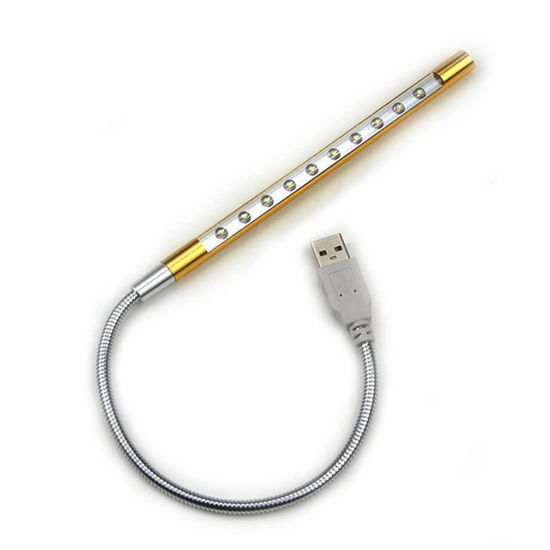 Picture of Jixik USB LED Night Lights Flexible 5V Laptop Keyboard Reading 10LEDs Lighting USB LED Desk Book Lamp(Gold)