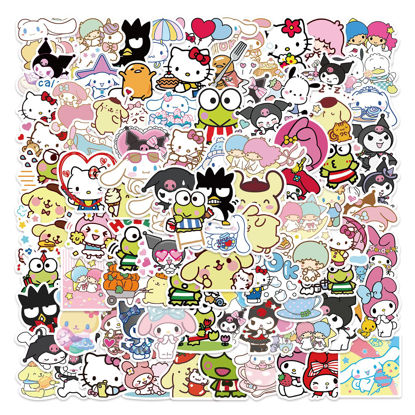 Picture of 100Pcs Kawaii Stickers, Anime Stickers, Helllokittty Stickers MyMelody&Kuromi Cute Stickers Pack Kids Waterproof Sticker Aesthetic Vinyl Stickers, Skateboard Stickers for Teens Girls Kids