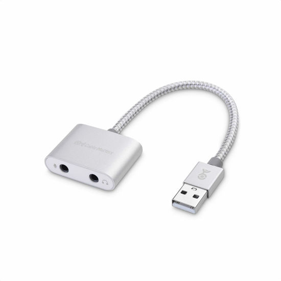 Picture of Cable Matters Premium Braided USB Audio Adapter Sound Card with 3.5mm Headphone and Microphone Jack for Laptop