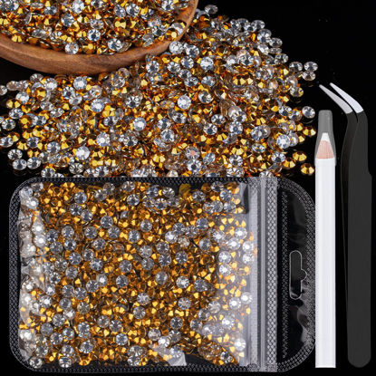 Picture of 4000pcs 4mm Resin Rhinestones Bulk, Mineral Gold Flatback Round Jelly Rhinestones Bedazzling Non Hotfix Crystal Gems Large Quantity Wholesale for DIY Crafts Clothes Tumblers Face Makeup Manicure