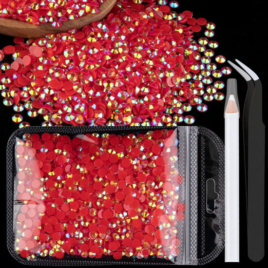 Picture of 5000pcs 3mm Resin Rhinestones Bulk, Red AB Flatback Round Jelly Rhinestones Bedazzling Non Hotfix Crystal Gems Large Quantity Wholesale for DIY Crafts Clothes Bottles Tumblers Face Makeup Manicure