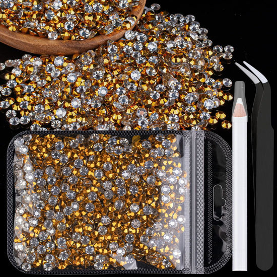 Picture of 2500pcs 5mm Resin Rhinestones Bulk, Mineral Gold Flatback Round Jelly Rhinestones Bedazzling Non Hotfix Crystal Gems Large Quantity Wholesale for DIY Crafts Clothes Tumblers Face Makeup Manicure