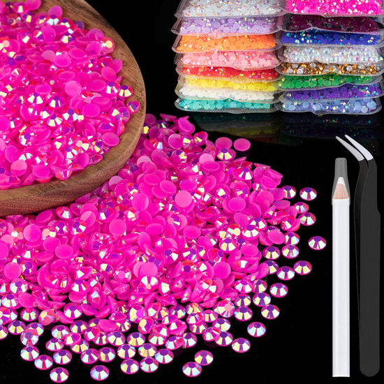 Picture of 1500pcs 6mm Resin Rhinestones Bulk, Hot Pink AB Flatback Round Jelly Rhinestones Bedazzling Non Hotfix Crystal Gems Large Quantity Wholesale for DIY Crafts Clothes Tumblers Face Makeup Manicure