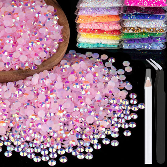 Picture of 2500pcs 5mm Resin Rhinestones Bulk, Light Pink AB Flatback Round Jelly Rhinestones Bedazzling Non Hotfix Crystal Gems Large Quantity Wholesale for DIY Crafts Clothes Tumblers Face Makeup Manicure