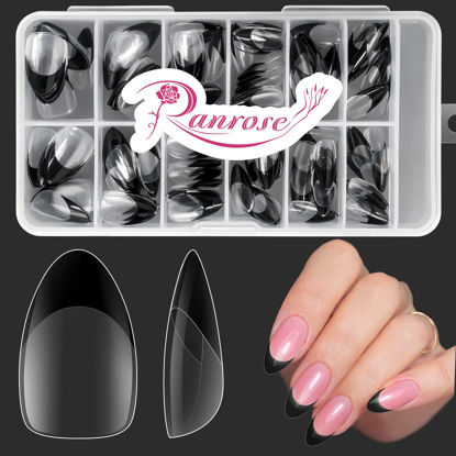 Picture of Ranrose Almond Nail Tips-120PCS Short Nail Tips Full Cover Nail Tips Black Clear False Nails 12 Sizes Short Almond Nail Tips Acrylic Press On Nails with Box for Nail Extensions