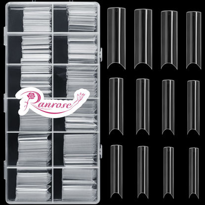 Picture of Ranrose Clear Extra Long Nail Tips XXL Super Long Half Cover NO C Curve False Nails Tapered Square Nail Tips Press on Nails Longs Acrylic Nails with Box for Home DIY