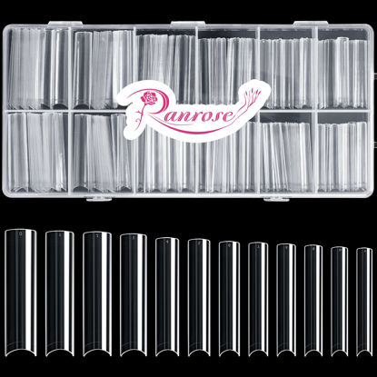 Picture of Ranrose 240PCS Clear Extra Long No Curve Nail Tips, XXXL Super Long Half Cover NO C Curve Tapered Square Nail Tips for Acrylic Nails with Box