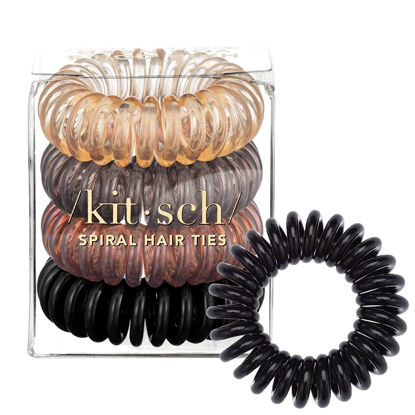 Picture of Kitsch Hair Ties for Women - Waterproof Hair Elastics for Women | Spiral Hair Ties for Women with Thick Hair | Elastic Hair Ties for Thin Hair | Elastics Hair Ties & Spiral Hair Tie, 4pc (Brunette)