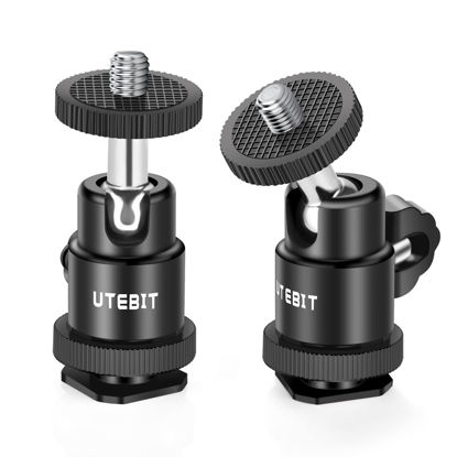 Picture of UTEBIT 2 Pack Mini Ball Head with 1/4" Hot Shoe Mount Adapter Max Load 1.1lb 360° Swivel Tripod Ball Head for Sport Camera, Pocket Light, Microphone