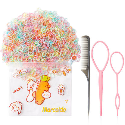 Picture of Color Tiny Hair Rubber Bands, Marcoido 1500pcs Multi Color Small Hair Elactics with Hair Loop Styling Tool Set 2Pcs Braid Tools 1Pcs Rat Tail Comb For Baby Toddlers Kids.(Macaron small A)