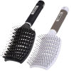 Picture of TaiBest Boar Bristle Hair Brush Set - Dry/Wet Hair Brush Detangler for Fine, Thick, Curly Hair - Curved and Vented Hair Brush for Women, Men or Kids (Black & White)