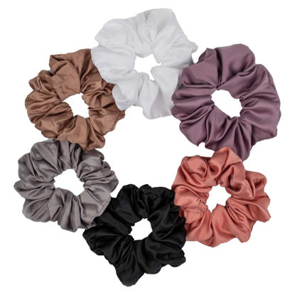 Picture of 6 Pieces Satin Silk Scrunchies for hair, Big Hair Scrunchies Satin Hair Ties Ponytail Holder No Hurt Your Hair