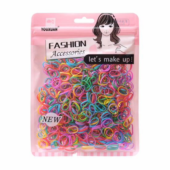 Picture of Youxuan Kids Elastics No Damage Colored Hair Bands Fashion Girls Hair Ties 1000 Count Small Size