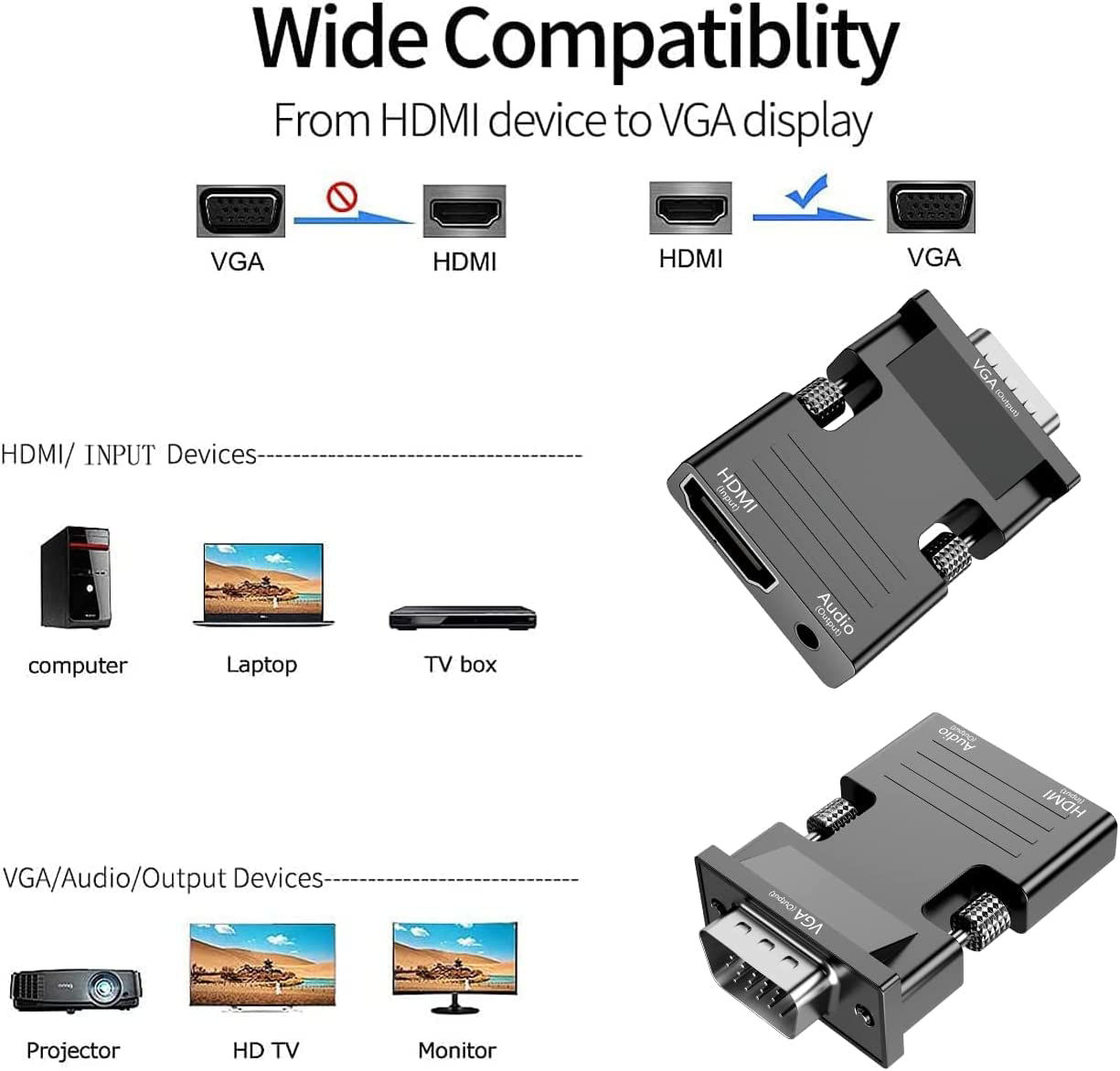 GetUSCart- PANPEO HDMI to VGA Adapter Converter, Audio Output Computer ...