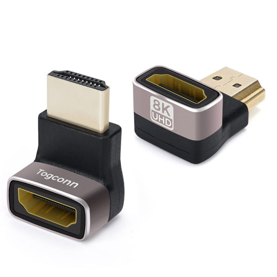 Picture of Togconn 8K HDMI Adapter 90 Degree and 270 Degree Gold Plated Adapter 2 Pack, Right Angle HDMI Male to Female Vertical Adapter HDMI L Shape Extender, Supports 8K@60Hz，4K@120Hz, for HDTV, PS5, Laptop