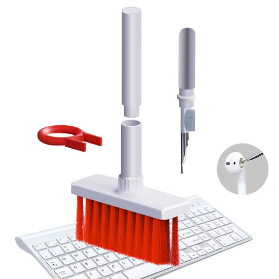 Picture of Keyboard Cleaner 5 in 1 Multi-Function Cleaning Soft Brush Airpod Cleaner Kit,Computer/Laptop Cleaner with Keycap Puller, for Bluetooth Earphones Lego Laptop Airpods Pro Camera Lens Electronics (Red)