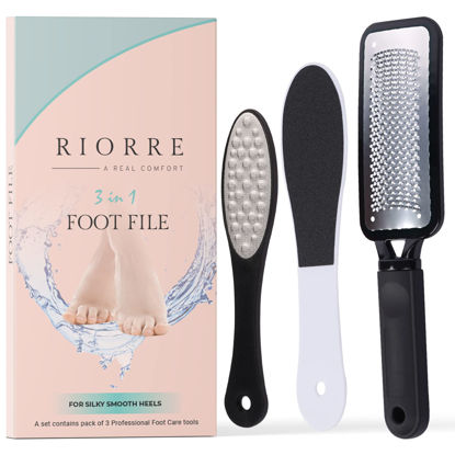 Picture of Riorre Professional Foot Scrubber for Hard Skin - Premium 3 in 1 Pedicure Foot File, Foot Scraper & Callus Remover for Feet Leaving Soft & Smooth Heels