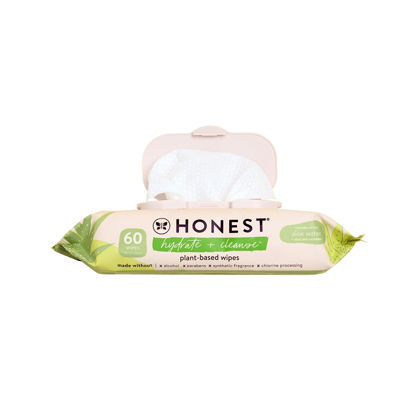 Picture of The Honest Company Hydrate + Cleanse Benefit Wipes | Cleansing Multi-Tasking Wipes | 99% Water, Plant-Based, Hypoallergenic | Aloe + Cucumber, 60 Count
