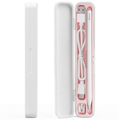 Picture of SIXFU Case for Apple Pencil, Storage Case Design for Apple Pen 2nd/ 1st, iPad Pencil Accessories Charging Cable Case for Stylus Pen(White+Pink)