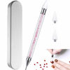 Picture of Nail Rhinestone Picker Dotting Tool with Extra 2 Wax Head, Dual-ended DIY Nail Art Tool With Pink Acrylic Handle