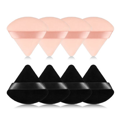 Picture of 8Pcs of Triangular Powder Puff Makeup Sponges, Made of Super-soft Velvet, Designed for Contouring, Eye, and Corner, Beauty Blender Foundation Mixing Container.