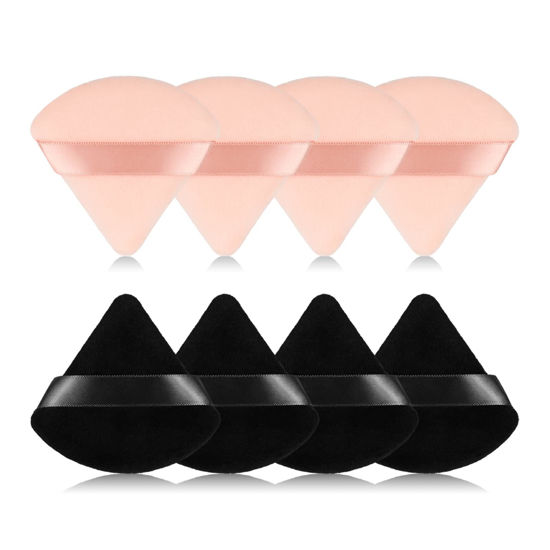 Picture of 8Pcs of Triangular Powder Puff Makeup Sponges, Made of Super-soft Velvet, Designed for Contouring, Eye, and Corner, Beauty Blender Foundation Mixing Container.