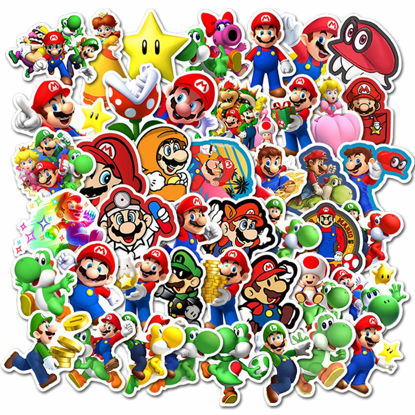 Picture of jjlin Super Mario Bros Stickers for Water Bottles 50 Pack Cute,Waterproof,Aesthetic,Trendy Stickers for Teens,Girls Perfect for Waterbottle,Laptop,Phone,Travel Extra Durable Vinyl (Mario)