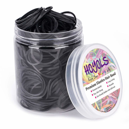 Picture of HOYOLS 1 1/2 Inches Large Elastics Rubber Bands for Black Hair Ties Braiding Ponytail Holders Plastic Rubberbands for Women Girls Black Hair Crafts Office Supplier Money No Damage for 330pcs (L)