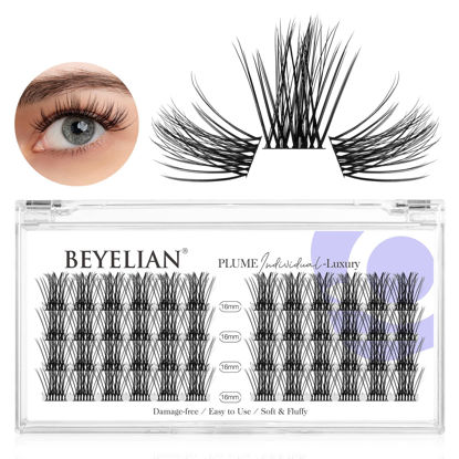 Picture of DIY Eyelash Extension,Cluster Lashes Individual False Eyelashes Extension Natural Look Reusable Glue Bonded Black Super Thin Band 48 Lash Clusters by BEYELIAN (Style 5 0.07 16mm Black Band)