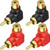 Picture of Warmstor RCA Male to RCA Female Connectors Right Angle 4-Pack, RCA M/F Adapters 90 Degree Elbow Gold-Plated (2 Black + 2 Red)