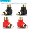 Picture of Warmstor RCA Male to RCA Female Connectors Right Angle 4-Pack, RCA M/F Adapters 90 Degree Elbow Gold-Plated (2 Black + 2 Red)