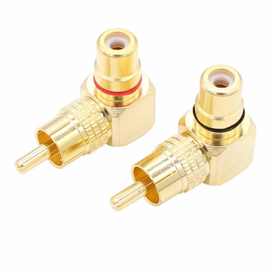 Picture of RCA Right Angle Adapter Gold-Plated 2-Pack 90 Degree RCA Adapter Plug Connector